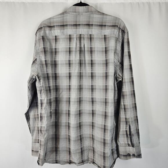 Tommy Bahama Gray Plaid Silk Cotton Blend Long Sleeve Button Up Shirt Men's XL - Picture 3 of 14